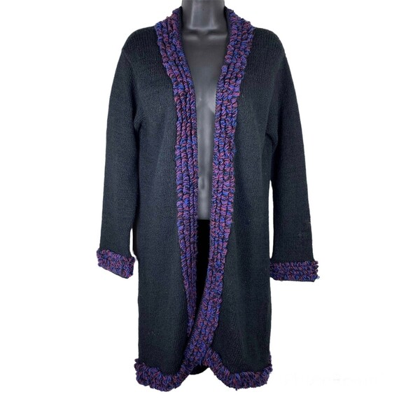 VTG Planet Earth Imports Sweater Long Knit Medium Black Hippie Boho Penny Lane - Picture 1 of 6